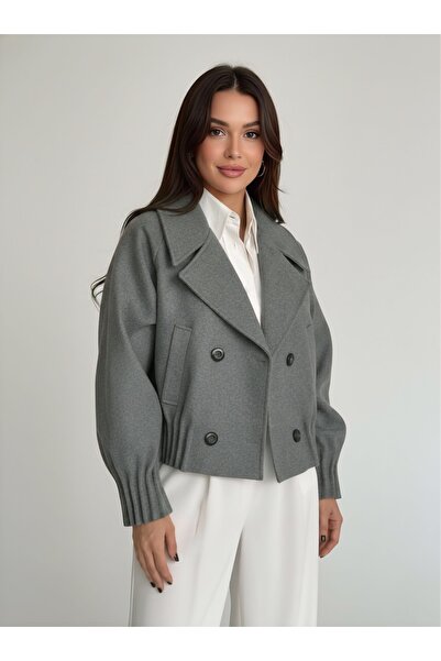 chwain Women's Double-Breasted Collar Knitted Cashmere Coat