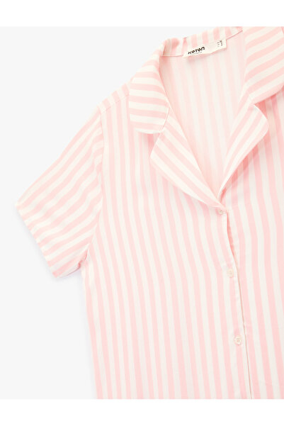 Koton Shirt Collar Short Sleeve Viscose Striped Pajama Top