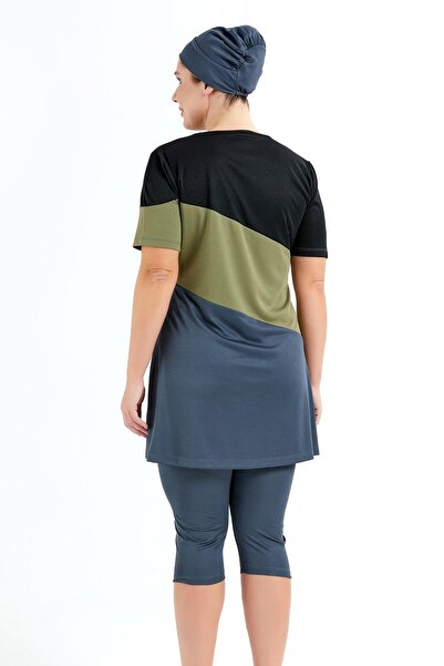 C&City Übergroße Leggings mit kurzen Ärmeln, halb bedeckender, dezenter Badeanzug