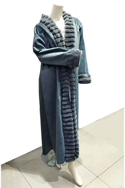 Zainah Luxury Velvet Feel Winter Coat/Jacket with Faux Fur Trim - Cozy Long Sleeve -One Size