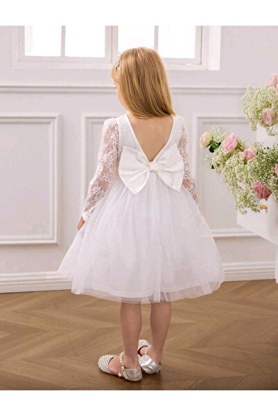 OEM Rochita alba cu maneca lunga si funda la spate, 7 ani,122 cm