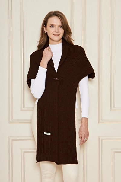 Irmak Kerekli Kadın Yumuşak Dokulu Selanik Örgü Triko Şal 71511 Kahverengi