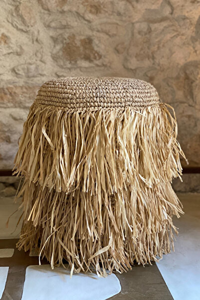 oceanpoint Doğal Lif Püsküllü Puf, 45 cm, Üç Kat Saçak, Salon Puf, Tabure, Bo...