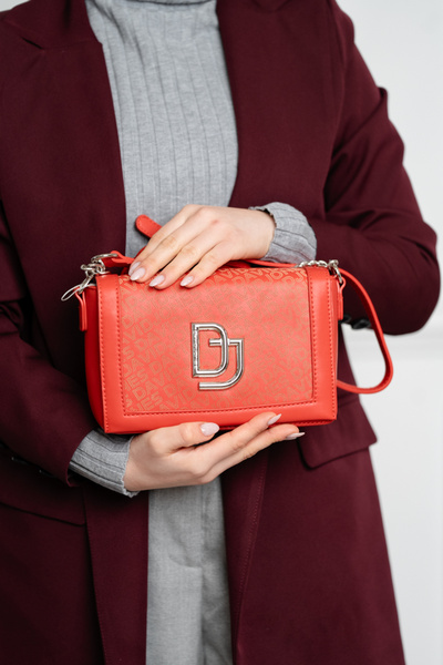 David Jones Casual red perforated leather shoulder bag with flap BSDJPO2102150