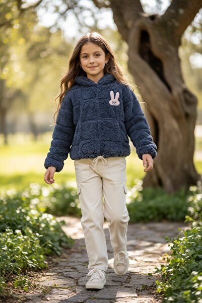 minitrends Kapşonlu Kabartmalı Kız Çocuk Pelüş Sweetshırt