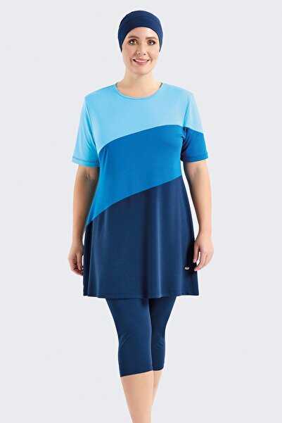 C&City Übergroße Leggings mit kurzen Ärmeln, halb bedeckender, dezenter Badeanzug