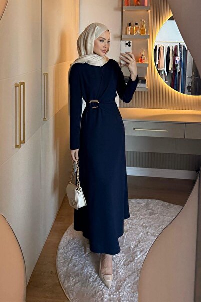 Hazamoda Endam Tokalı Elbise Lacivert