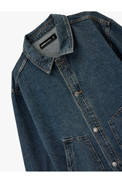Koton Long Sleeve Pocket Shirt Collar Buttoned Casual Fit Jean Jacket