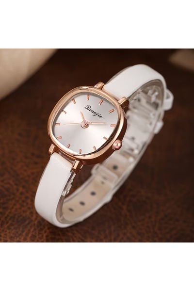 Feronnucci ساعة يد نسائية مينيمال بقرص مربع وأرقام رومانية + سوار هدية B233