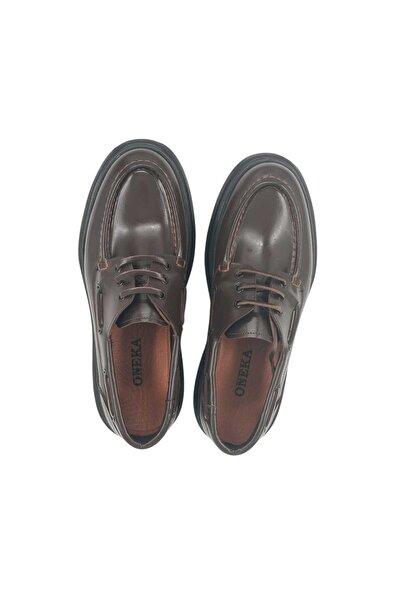 Oneka Shoes Men's Casual Leather Lace-Up Brown Opening 420325Kyt1817