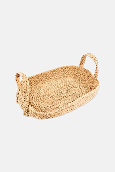 Muy Mucho Oval Rush Serving Trays with Handles, Tan