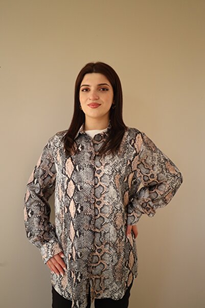 modahira Moda Hira Kadın Yılan Derisi Desenli Şifon Gömlek