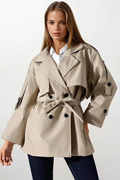 VAGGON Καμπαρντίνα με λεπτομέρεια ζώνης και δέσιμο με κορδόνια στον γιακά διπλό πέτο