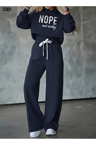 Valeria Butik Women's Nope Printed Hooded Sweatshirt and Bottom Two-Piece Set