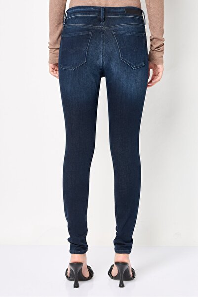 Replay Women Skinny Fit High Waist Washed Stretchable Denim Jeans, Dark Blue