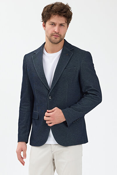 Frappoli Muller Чоловічий Синій 360 Еластичний Трикотажний Лікра Моно Комір Спортивний Блейзер