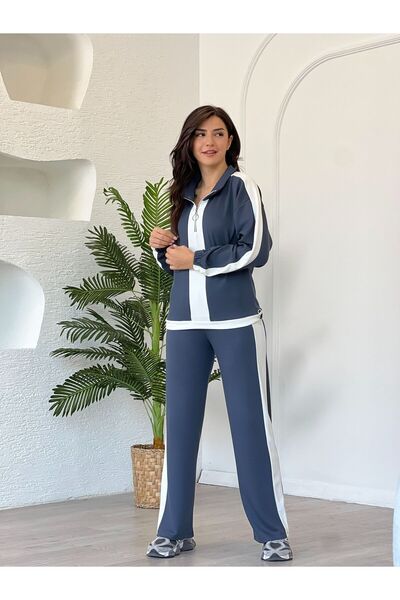 DE'VESTA Imported Modal Fabric with Zippered Stripes, Cotton, Women's Bohemian Casual Top-Bottom Set Tracksuit Set