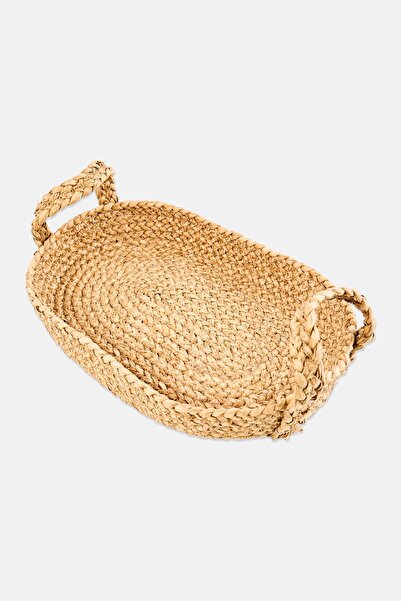 Muy Mucho Oval Rush Serving Trays with Handles, Tan