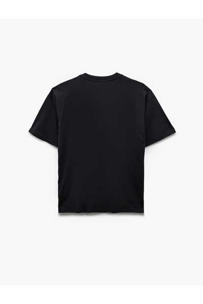 Koton Crew Neck Short Sleeve Dog Embroidered Cotton Oversized T-Shirt