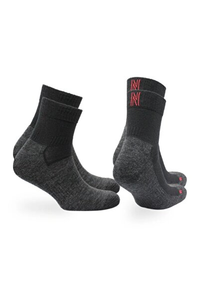 NORFOLK Чорапи за колоездене/туризъм Leonardo QTR от мериносова вълна с възглавнички, 2 чифта, черни