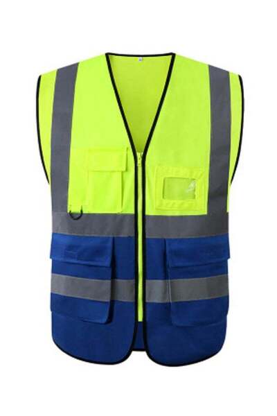 Generic سترة أمان عاكسة عالية الوضوح مزودة بجيوب - أصفر/أزرق فلوري - مقاس كبير