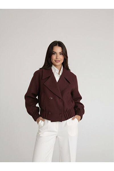 chwain Women's Double-Breasted Collar Knitted Cashmere Coat