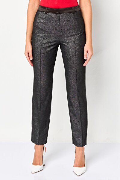 Karl Lagerfeld Women Tailored Fit Metallic Straight Leg Pants, Black