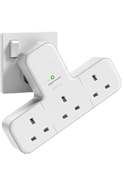 HYX مقبس تمديد ثلاثي الاتجاهات بمقبس المملكة المتحدة - يدور بزاوية 315 درجة، محمي من زيادة التيار