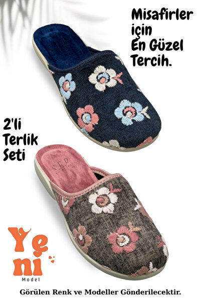 sermoda Kadın Ev Terliği – 2 li Set Poli Taban Hafif Tabanlı Sıcak Tutan Ev Terliği