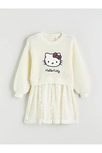 LC Waikiki LCW Kids Ekru Hello Kitty Nakışlı Kız Çocuk Elbise