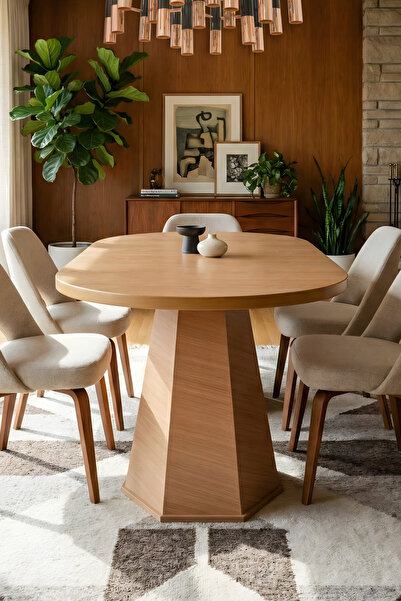 Liya Akçay Yemek Masası 6 Kişilik Yemek Masası Salon Yemek Masası Bohem Oval Mutfak Masası 160x90Cm Ahşap