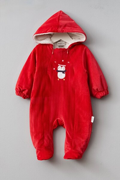 Bebitof Red Double Zippered New Year's Jumpsuit with Baby Booties, Soft on the Inside and Velvet on the Outside
