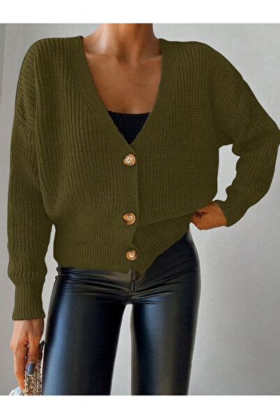 Valeria Butik Women's V-Neck Buttoned Oversize Knitwear Cardigan