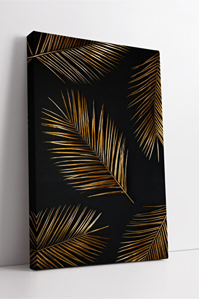 KOSS Dijital Decor de perete din pânză cu frunze de palmier aurii, artă moder...