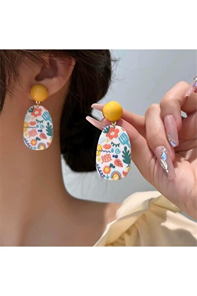 Pelin Aksesuar Sarı Renkli Çiçekli Küpe