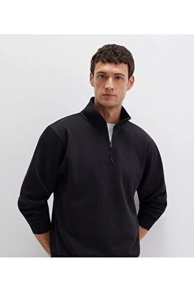 Mavi YARIM FERMUARLI SWEATSHIRT Siyah Casual Weekend Siyah Kalıp Bol Rahat Ke...