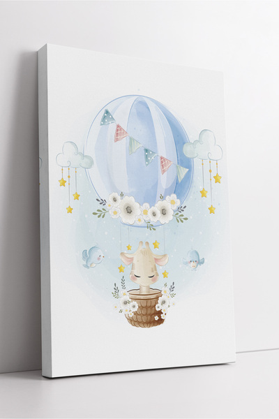 KOSS Dijital Ilustrație drăguță de girafă cu baloane albastre, balon cu aer c...