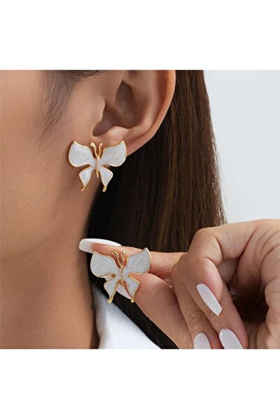 Pelin Aksesuar Krem Butterfly Steel Earrings