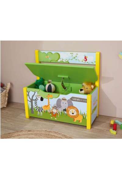 PETITE Children's storage bench with jungle animal design, holds up to 60 kg / 33 L, wooden, non-toxic pain
