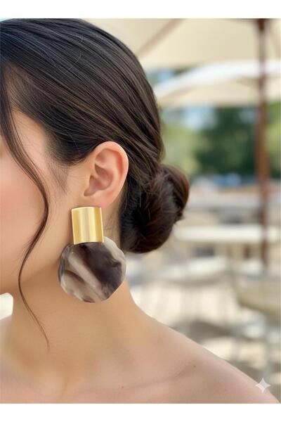 Pelin Aksesuar Gray Gold Big Circle Earrings