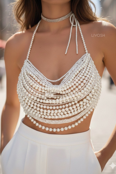 LIVOSH ÇOKLU İNCİLİ BÜSTİYER ŞIK ÜST KOMBİNİ VÜCUT ZİNCİRİ