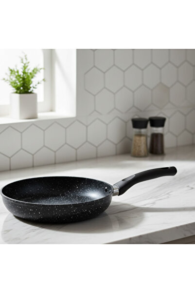 abnturk 28 Cm Çapında Granit Tava 3mm Kalın Alüminyum İç Dış Granit Kaplı Kız...