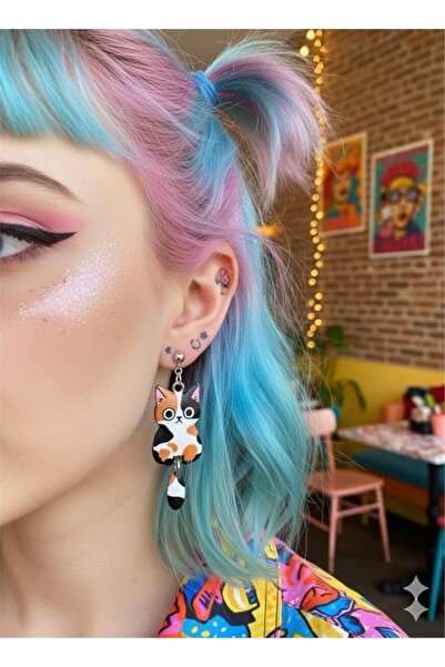 Pelin Aksesuar Hareketli Calico Kedi Küpe