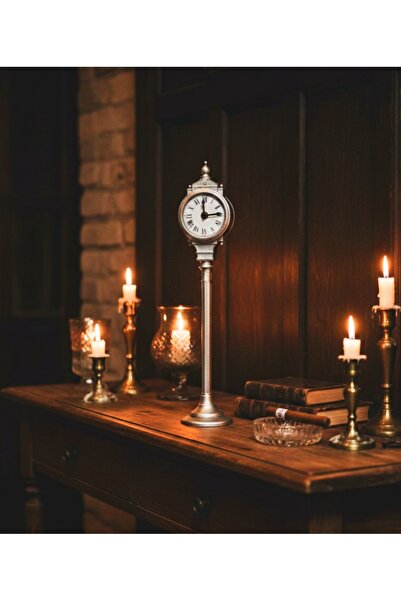 Kaya Hediyelik Dekoratif Özel Tasarım "Sütun" Konsol Üstü Masa Saati Gümüş El...