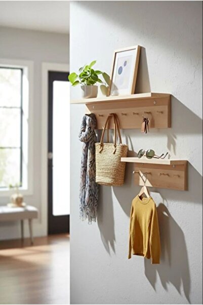 TodekHome Nivo Duvar Rafı Askılık 2'li Set Antre Portmanto Ve Anahtarlık 70x1...