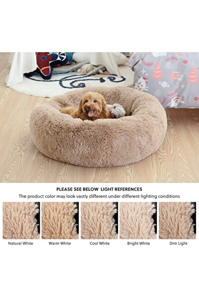 Aputue Calming Donut Dog Bed - Plush Faux Fur, Anti-Anxiety, Machine Washable (Small/Medium)