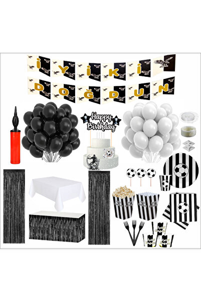 ZENVİVA Fan Black and White 16-Person Full Birthday Set