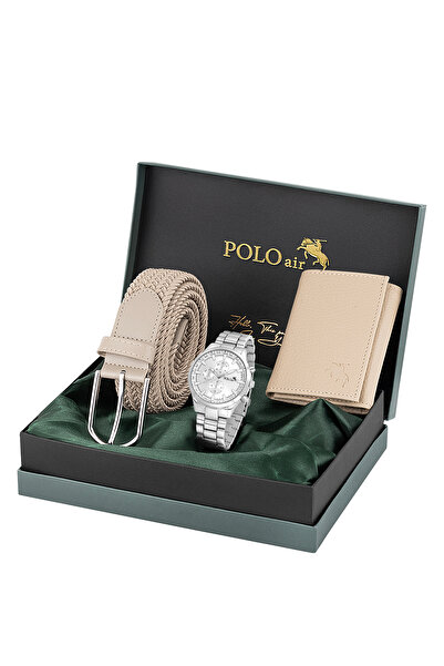 Polo Air Erkek Kol Saati Esnek Kemer Mıknatıslı Cüzdan Kombin Set Gümüş Renk ...