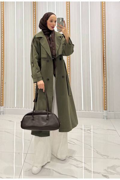 QUMRU Belden Bağlamalı Haki Kadın Trençkot