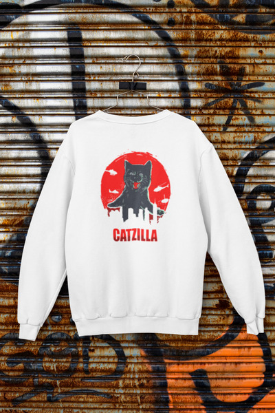 MG سويت شيرت قطني مطبوع بأكمام طويلة من CATZILLA مكون من مبطن بالصوف خيوط NISEX